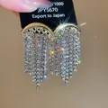 Elegant gold crescent earrings with long sparkling rhinestone tassels for fashion women - Half Moon Full Rhinestone Tassel (Style 53)