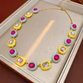 Vintage palace style necklace with colorful square enamel and sparkling rhinestones - Necklace / Gold / Vintage Multicolor
