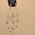 Detailed view of ethnic silver needle earrings with iridescent teardrop crystal tassels - 3# Silver Post - Silver AB Color