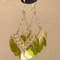 Detailed close-up of ethnic gold hollow earrings with green teardrop pendants and pearls - 6# Ear Hook - Green