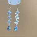 Detailed shot of blue butterfly tassel earrings with water-drop crystal pendants. - 13# Earring Hook - Silver - Blue