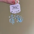Detailed view of light blue water-drop tassel earrings with silver 925 display card - 23# Hoop - Blue