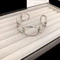 Minimalist silver tone interlocking oval link cuff bracelet with adjustable open design - 83# Oval Chain Geometric Style / Silver