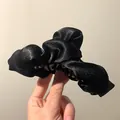 Elegant black shimmering fabric hair claw clip in a Korean-inspired ruffled satin design - No.2 Hair Claw Clip / Black