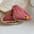 Red gingham triangle hair clip with cute yellow bear accent - 4# Hair Claw / Red