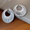 Elegant silver thread-wrapped hollow hoop earrings for women in trendy fashion styles - Large / Silver