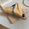 Yellow checkered triangular fabric hair claw clip featuring a cute blue bear charm ornament - 6# Hair Claw / Yellow