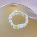 Handmade white frosted beaded bracelet with delicate yellow and white daisy flowers - Seed Bead Flower (2#)