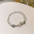 Elegant white cat's eye bead bracelet with iridescent accents and moon charm jewelry - Cat Eye Texture Style (27#)