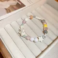 Handmade colorful dopamine ceramic beaded bracelet with white star and cat charms - Star Cat (4#)