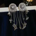 Vintage silver metal tassel drop earrings with sparkling rhinestones for women. - 39# Steel Post (39#)
