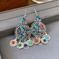 Vintage bohemian tassel chandelier earrings with vibrant colorful beads and silver finish - 46# Ear Hook (46#)