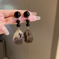 New Chinese style retro grey teardrop pendant earrings with bamboo pattern - Black Coffee Teardrop (30#)