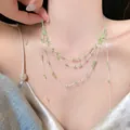 Elegante mehrlagige Halskette mit grünen Zirkonia-Perlen für Damen im Sommer-Dopamin-Stil - Mehrlagige Dünne Kette / Grün