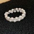 Eleganter zweireihiger weißer Perlenarmband mit silbernen Strasssteinen für Damen Schmuck. - Doppellagiger Offener Stil (2#)
