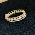 Eleganter zweilagiger goldener Armreif mit weißen Perlen und schimmernden Strasssteinen - Zweireihiger Perlen-Offener Stil (3#)