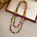 Collana vintage a doppio strato con vivaci perle di conchiglia colorate e irregolari. - Pezzi di Conchiglia Multicolore (5#) / Giallo-Viola-Verde