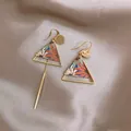 Retro ethnic style asymmetrical gold-tone earrings with floral embroidery drop - Asymmetric Tassel Style / Gold