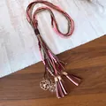 Collana bohémien vintage multifilo con nappine, perline rosa e ciondoli a cuore dorati - Nappina Boho (11#) / Rosa Multicolore