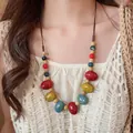 Collana vintage colorata con perle irregolari in ceramica - Perline Smaltate Vintage (22#) / Marrone-Multicolore