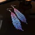 Long rhinestone feather tassel earrings with pink-to-purple gradient stones - Feather Style / Blue Pink Gradient