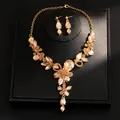 Elegant gold-tone jewelry set with champagne crystal teardrop necklace and earrings - Necklace And Earrings Set (8#) / Champagne