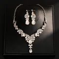 Detailed view of elegant silver-tone rhinestone waterdrop necklace and earring set - Necklace And Earrings Set (10#) / Silver-Water Drop