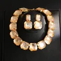 Detailed view of a luxury vintage necklace and earrings set featuring champagne crystals - Necklace And Earrings Set (17#) / Gold Champagne Crystal