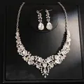 Elegant silver-tone crystal necklace and waterdrop earring set displayed on black box. - Necklace And Earrings Set (19#) / White Gold Silver Waterdrop