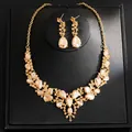 Elegant vintage teardrop rhinestone necklace and earrings set in champagne gold finish - Necklace And Earrings Set (20#) / Gold Champagne Hook Earrings