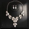 Elegant sparkling marquise crystal necklace and earring jewelry set with a polished silver finish - Necklace And Earrings Set (23#) / Silver Clear Cluster