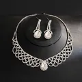 Elegant silver-tone water drop rhinestone necklace and earrings bridal jewelry set - Necklace And Earrings Set (26#) / Silver Hollow Mesh