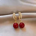 Elegant red drop earrings with gold-tone finish and clear sparkling stones - New Chinese Style Ball (19#)