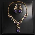 Elegant purple teardrop crystal jewelry set with gold-tone necklace and earrings - Necklace And Earrings Set (29#) / Gold-Purple