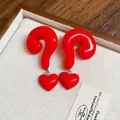 Statement red resin question mark and heart drop earrings with S925 silver needles - Question Mark Heart (24#)
