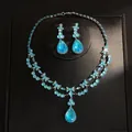 Vintage luxury jewelry set with blue water drop crystal necklace and matching earrings - Necklace And Earrings Set (39#) / Light Blue Silver Base
