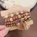 Bohemian multi-layer beaded bracelet set featuring tassels and tree of life charms - Tree of Life Pendant Style (14#) / Coffee