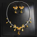 Vintage yellow water-drop and butterfly jewelry set including necklace and earrings - Necklace And Earrings Set (41#) / Yellow Butterfly Waterdrop