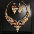 Exquisite vintage colorful rhinestone necklace and earring jewelry set with gold finish - Necklace And Earrings Set (43#) / Gold Multicolor Luxury