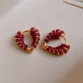 Elegant heart-shaped hoop earrings in deep Anchora red and gold finish for women - Heart Ear Buckle (44#)