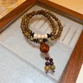 Retro ethnic style multi-layer beaded bracelet with brown agate and wooden beads - Beaded Stacking Style (24#) / 6mm / Green
