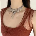 Vintage punk silver necklace with star charms and rhinestone tassels for a retro look. - 40# Heavy Tassel Pentagram Style (40#) / Silver Star