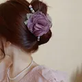 Elegant purple 3D flower hair claw clip with pearls for summer bun hairstyles - 36# Claw Clip