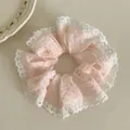 Sweet pink polka dot scrunchie with white lace trim and high elasticity for women - Scrunchie / Pink Lace Polka Dot
