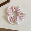 Sweet floral scrunchie with white lace trim, high elasticity hair tie for women. - Scrunchie / Pink Floral