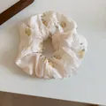 White floral scrunchie with yellow rose pattern hair tie - Scrunchie / Yellow Flower