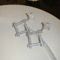 Detail view of silver geometric square earrings encrusted with sparkling clear crystals - Nested Square Style (7#)