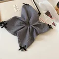 Large black and white gingham checkered hair scrunchie with cute small ribbon bow accents - Scrunchie / Black Square Gingham
