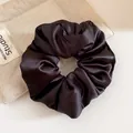 High-quality elegant black satin silk scrunchie with durable high elasticity hair tie - Scrunchie / Black