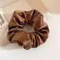 Elegant oversized brown satin scrunchie hair tie with high elasticity for women's hair - Scrunchie / Brown
